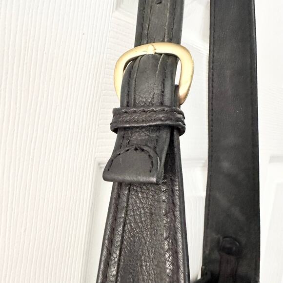 Fossil Vintage Black Leather 75082 Multi Pocket Top Zip Shoulder Bag Key Fob - Picture 7 of 11